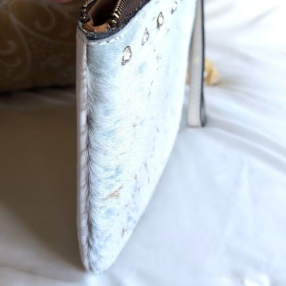 Patricia Nash Cassini White/Aqua Metallic Cow Hair Medium Clutch With Crystals - Picture 12 of 16